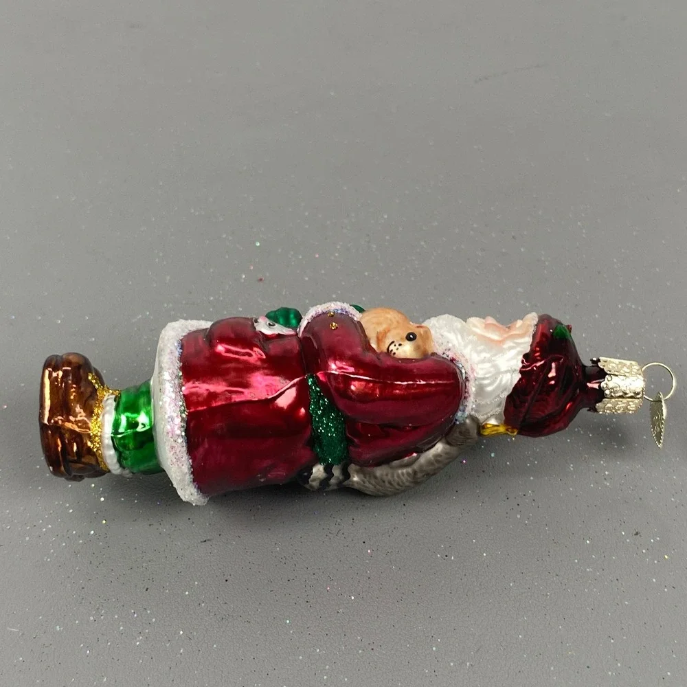 Old World Christmas Santa W/ Raccoon Animal & Mrs Claus Glass Holiday Ornaments